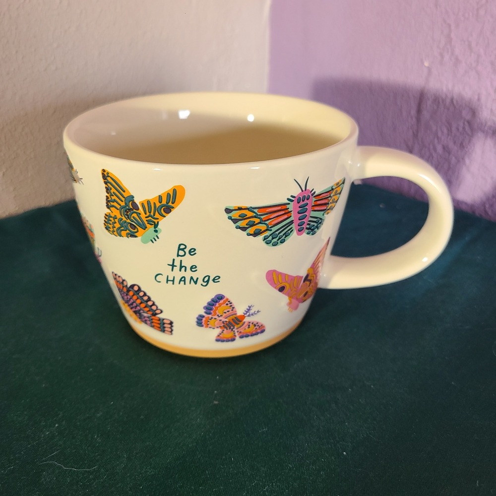 Opalhouse Embossed Stoneware Be The Change Coffee Tea Mug Women 16 oz Butterfly
